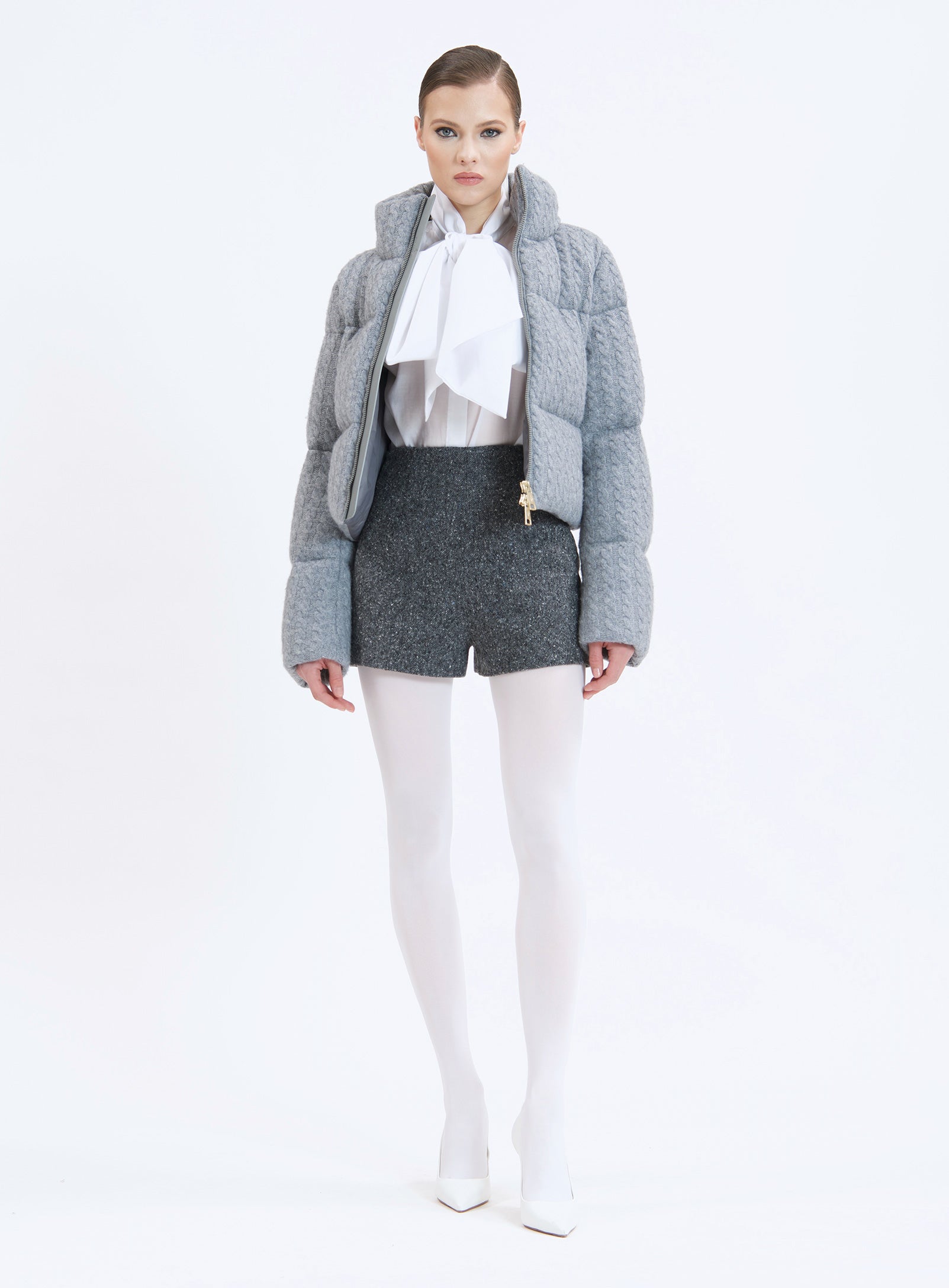 OXFORD CABLE KNIT CASHMERE | CABLE KNIT CASHMERE CROPPED PUFFER OXFORD CABLE KNIT CASHMERE | CABLE KNIT CASHMERE CROPPED PUFFER