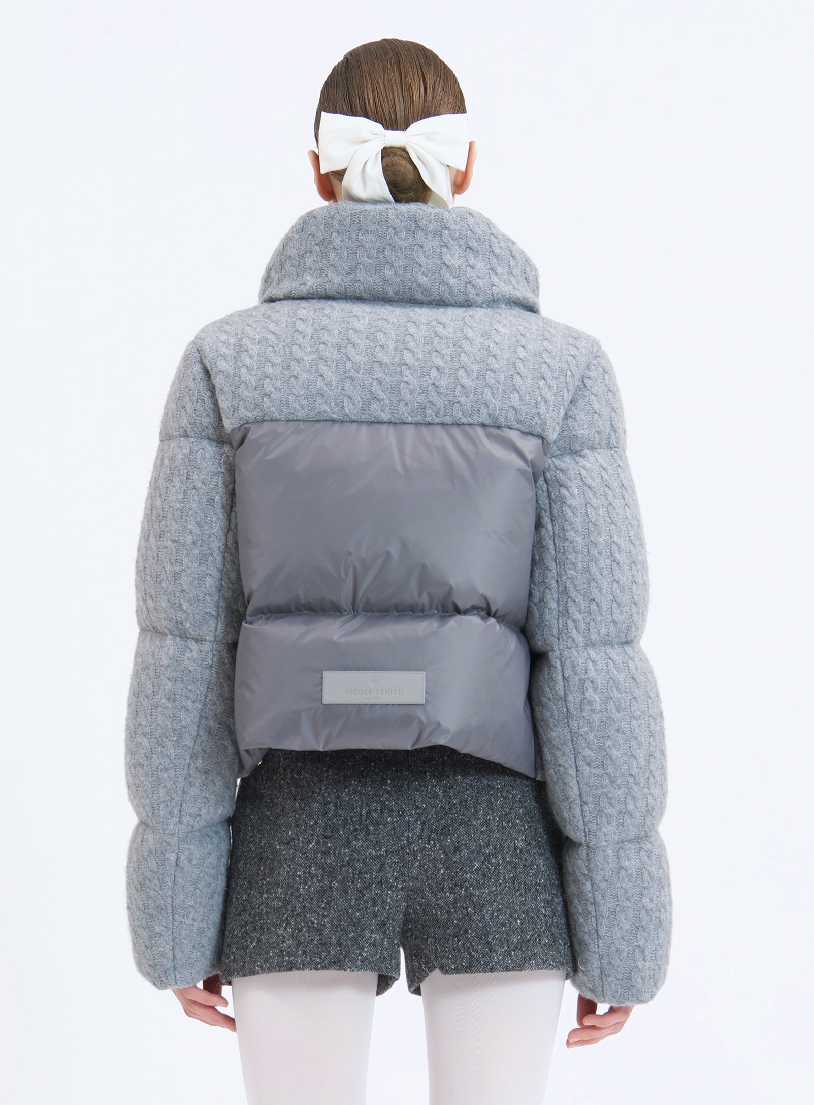 OXFORD CABLE KNIT CASHMERE | CABLE KNIT CASHMERE CROPPED PUFFER